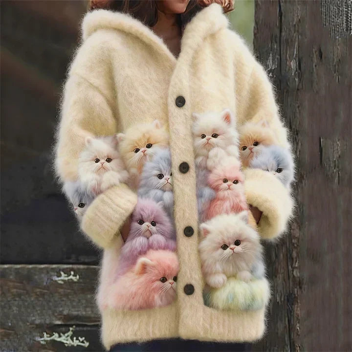 Edith | Soft Hooded Cardigan with Cat Details