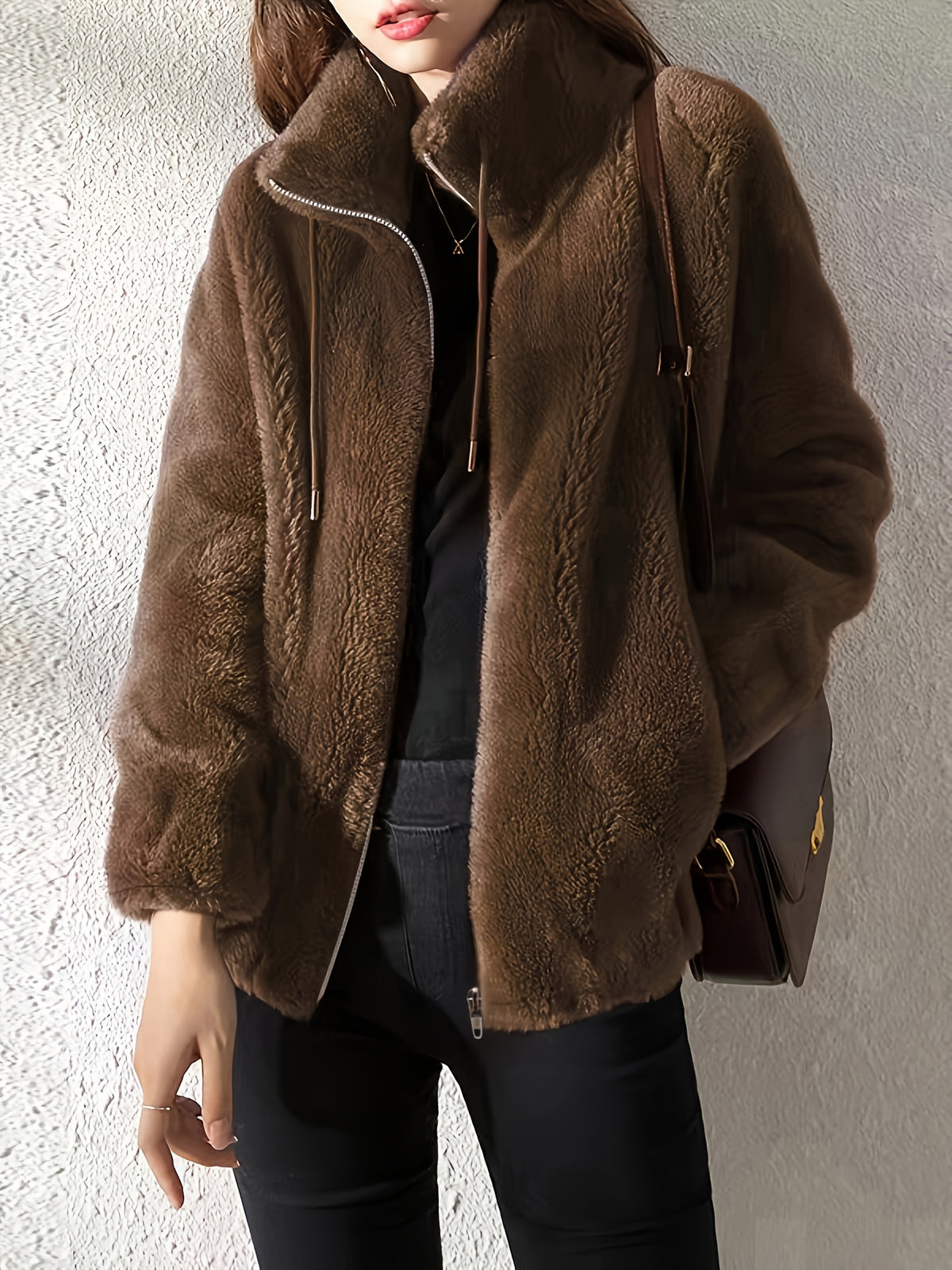 Vivienne | Women Textured High Neck Zip Front Jacket
