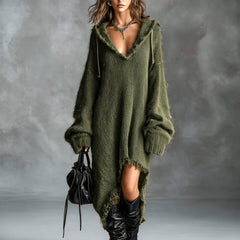 Flora fuzzy knit hooded dress, styled look