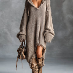 Flora fuzzy knit hooded dress, side view