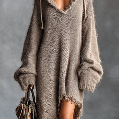 Flora fuzzy knit hooded dress, detail