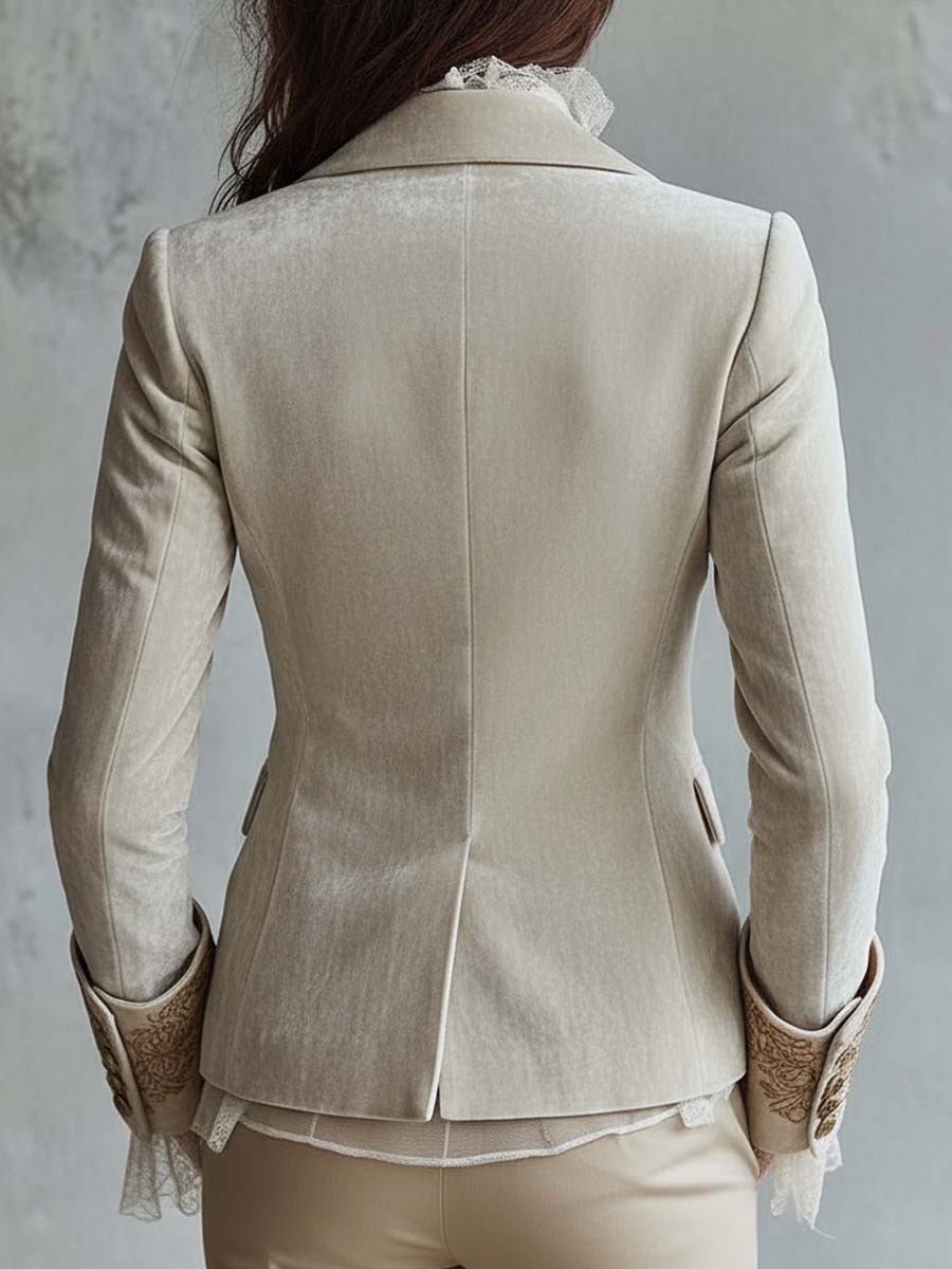 Vivian | Women Embroidered Cuff Lapel Button Blazer