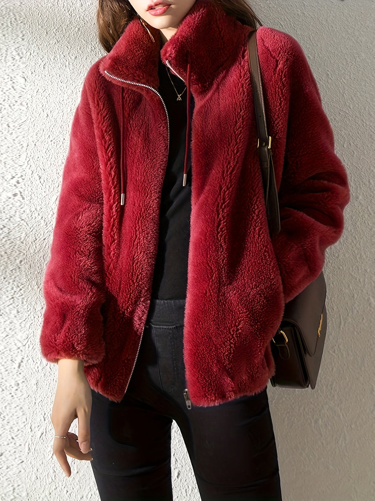 Vivienne | Women Textured High Neck Zip Front Jacket