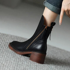 Saskia leather square-heel ankle boots
