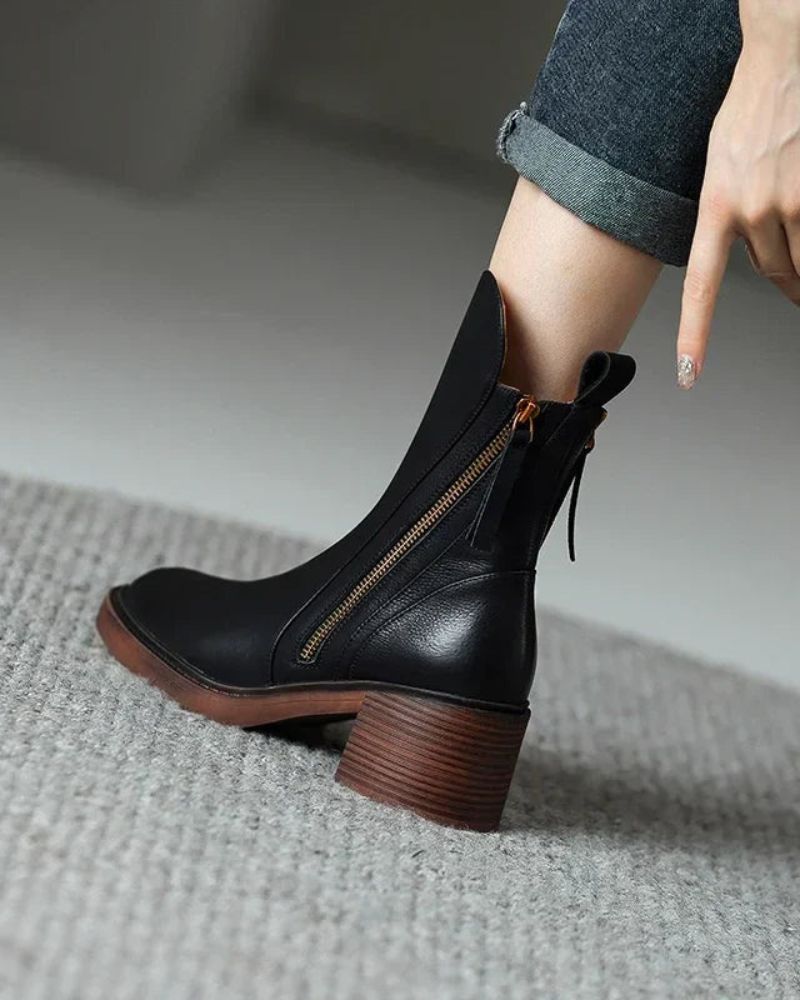 Saskia leather square-heel ankle boots