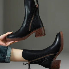 Saskia leather square-heel ankle boots in black