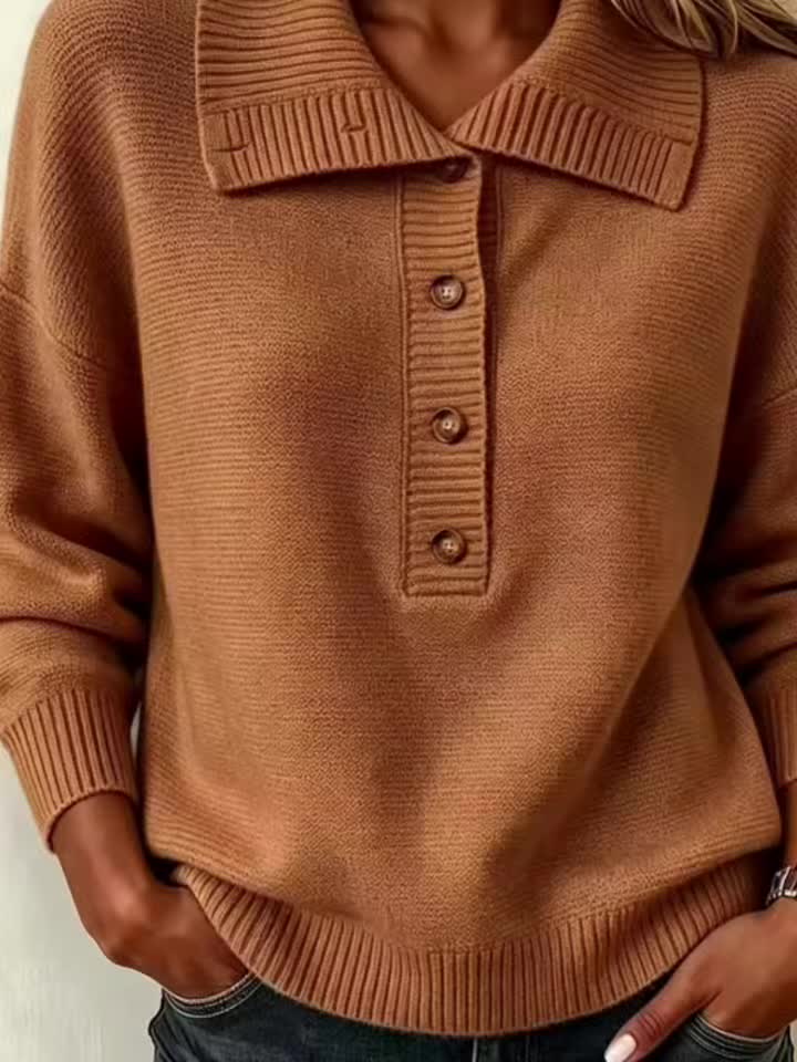 Lucinda | Wide Collar Button Neck Sweater
