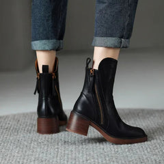 Saskia leather square-heel ankle boots detail