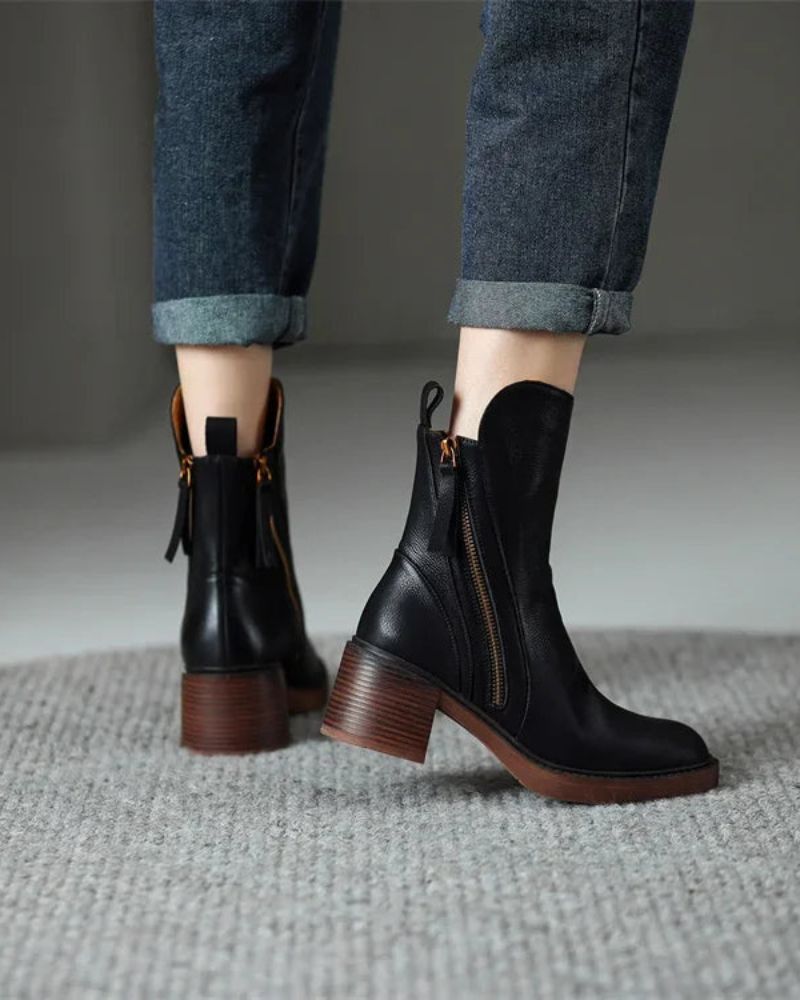 Saskia leather square-heel ankle boots detail