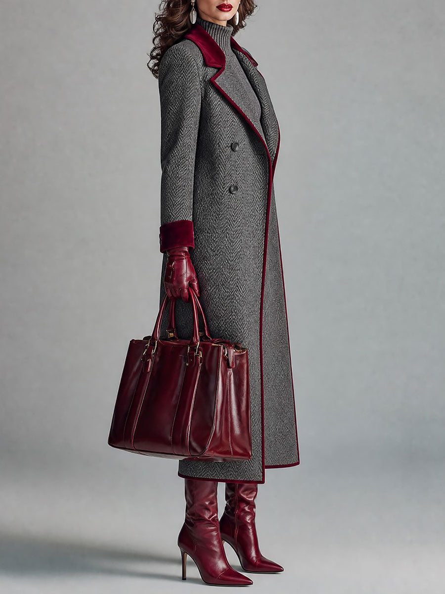 Camilla | Women Herringbone Trim Coat