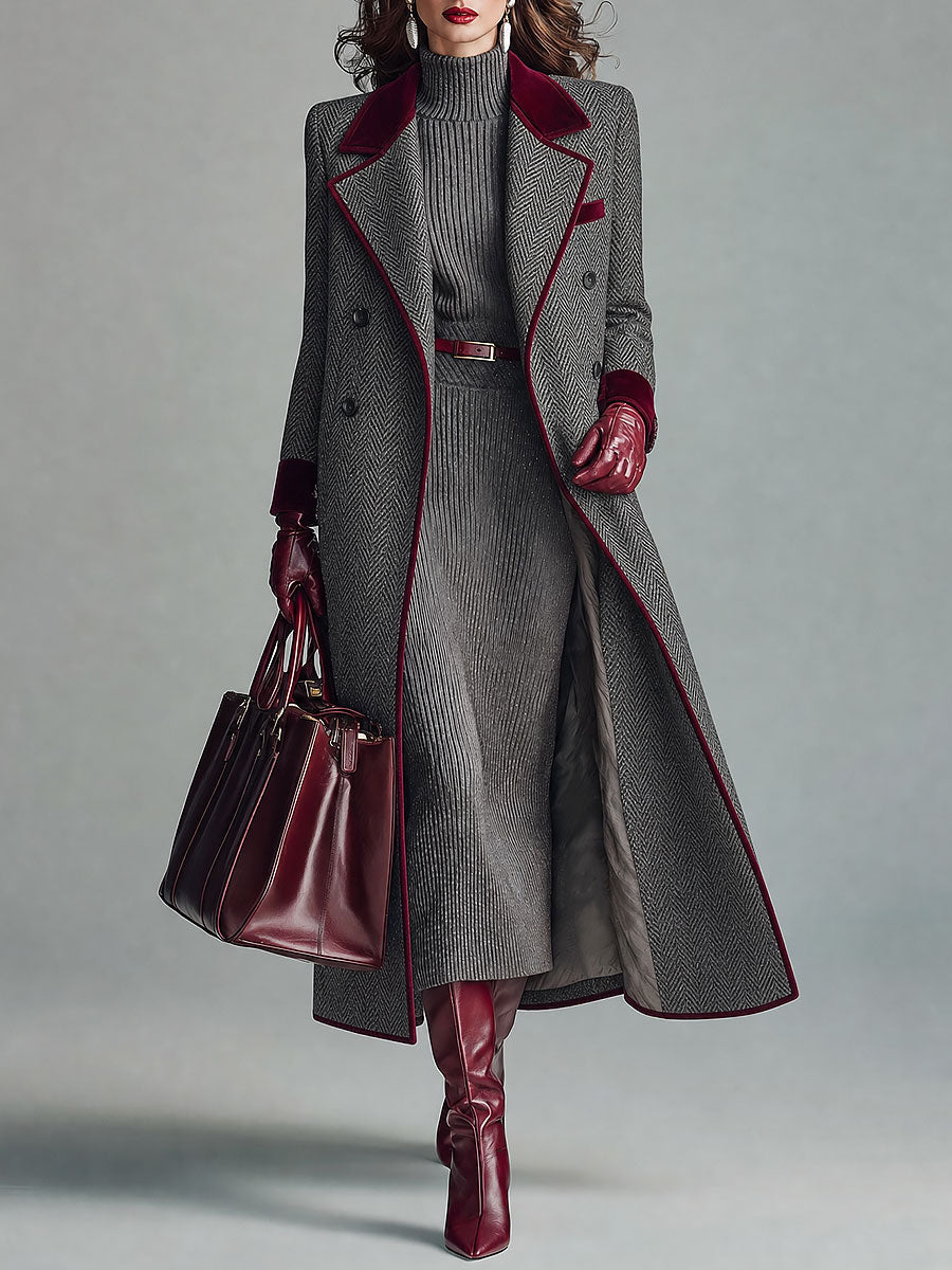 Camilla | Women Herringbone Trim Coat