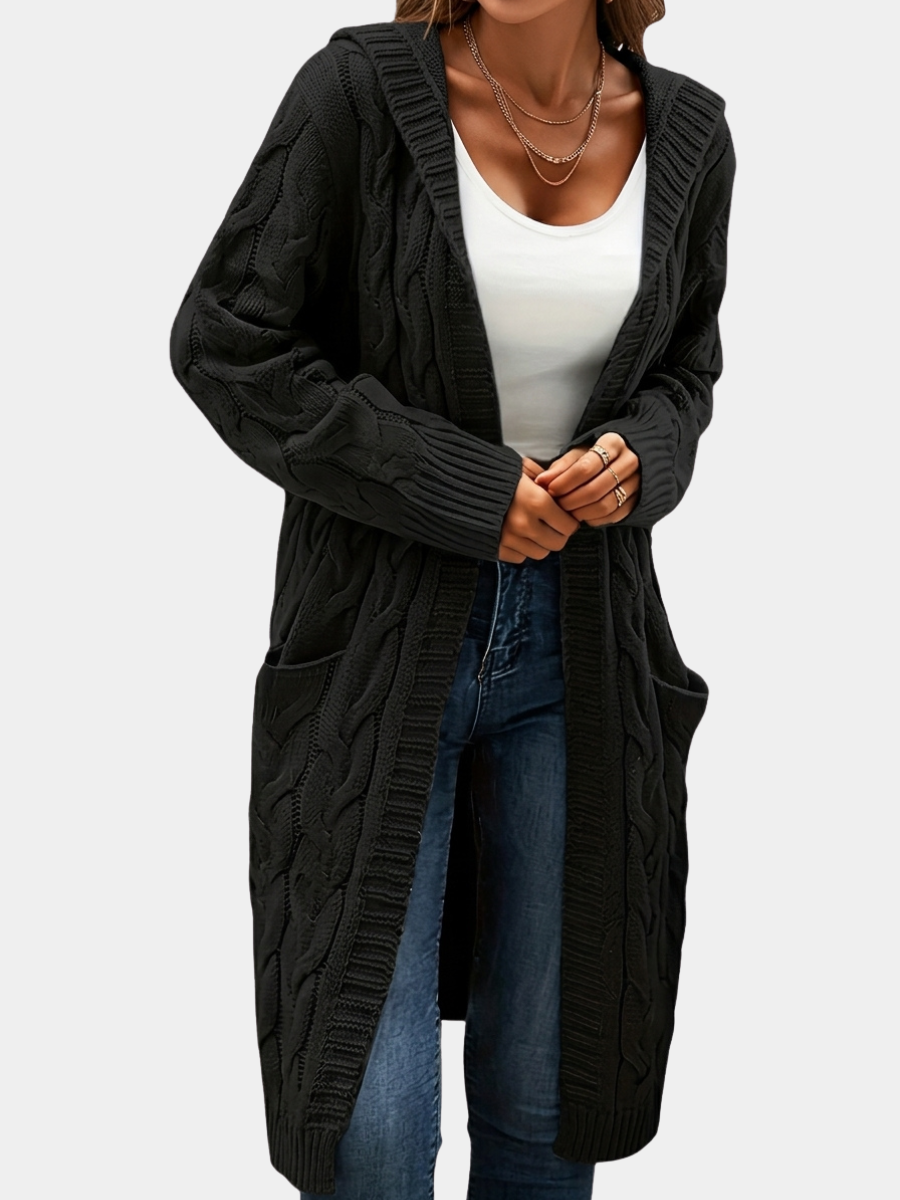 Audrey | Women Longline Cable Knit Hooded Cardigan