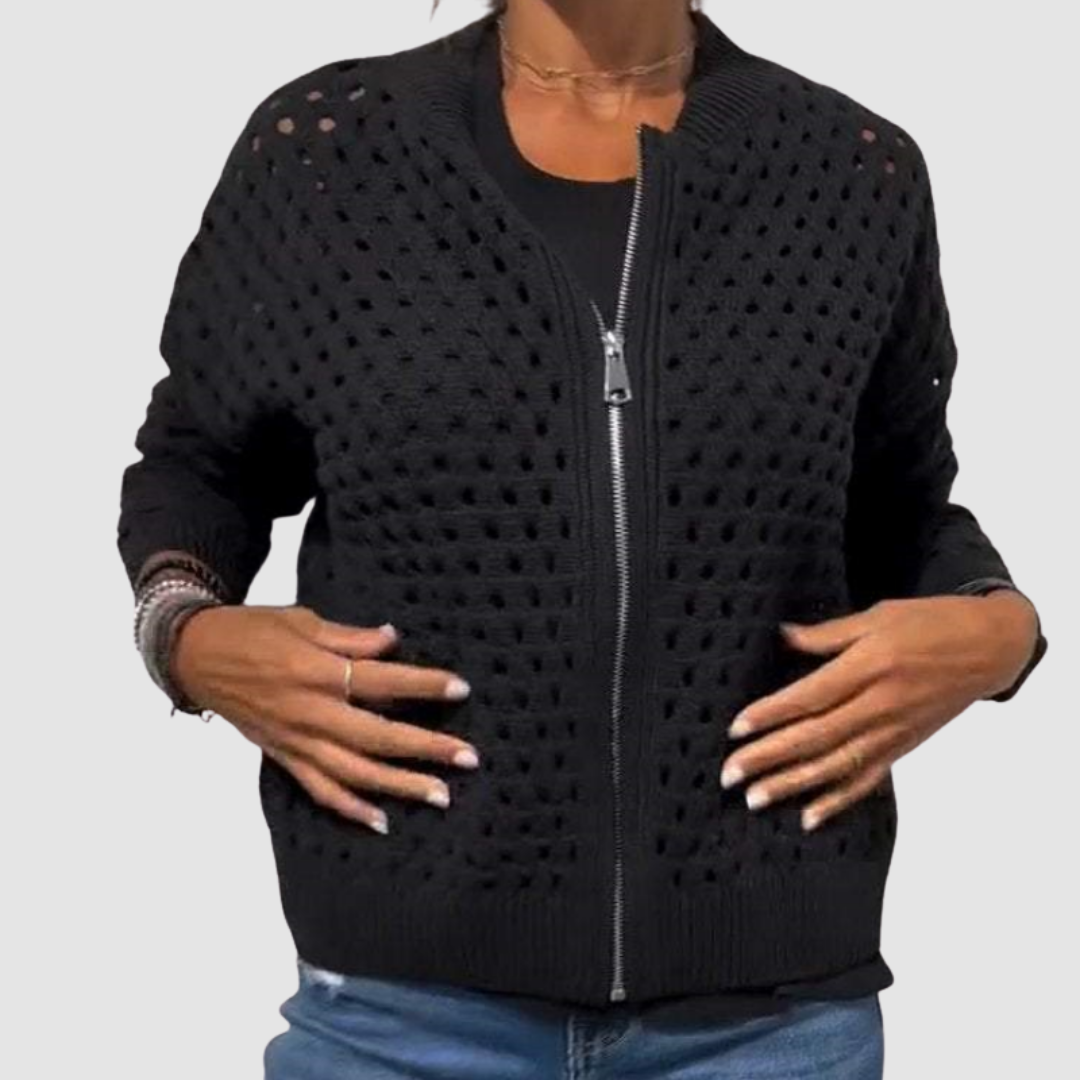 Fiona | Open Knit Zip Cardigan