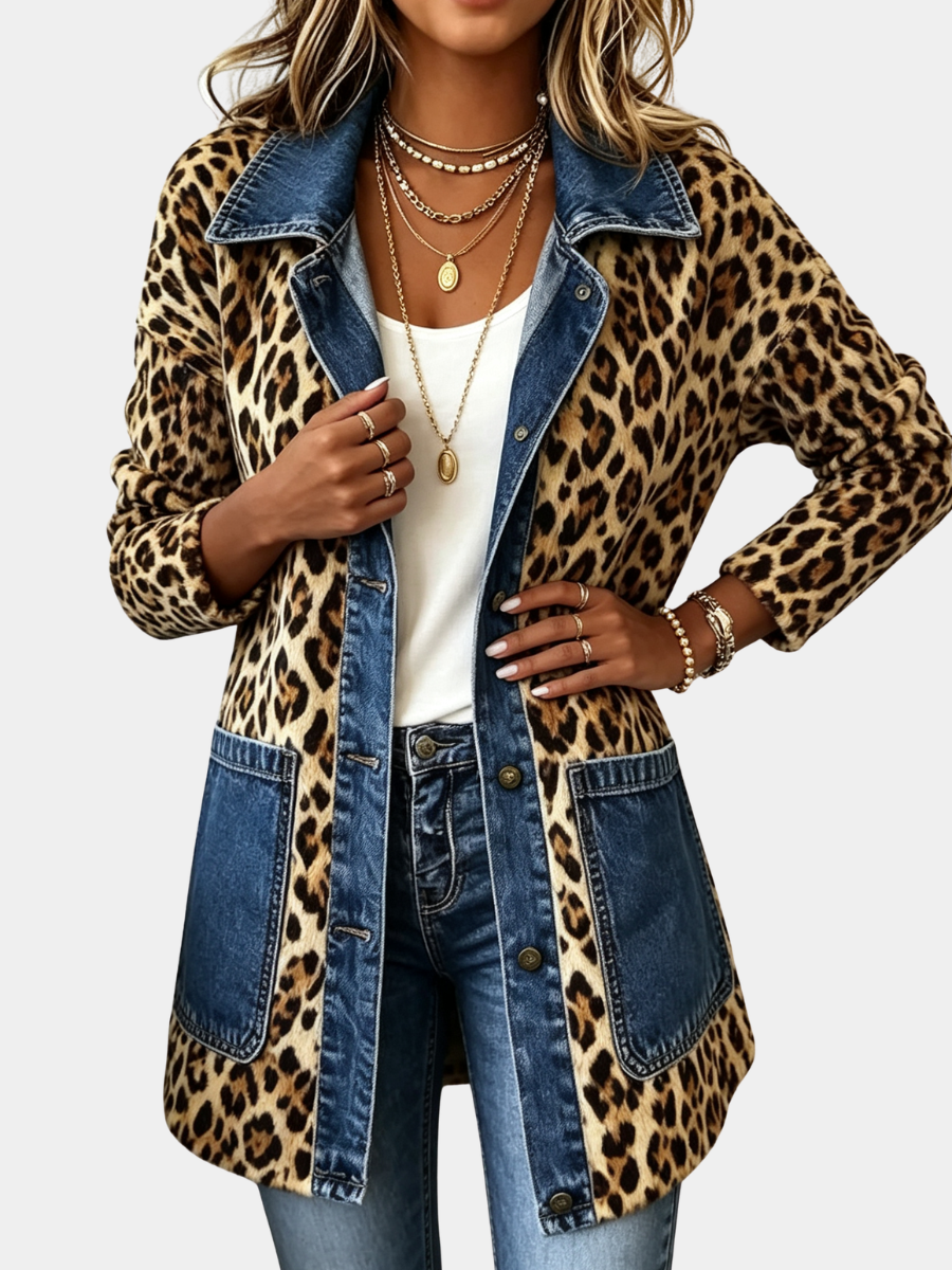 Grace | Women Leopard Print Contrast Button Front Jacket