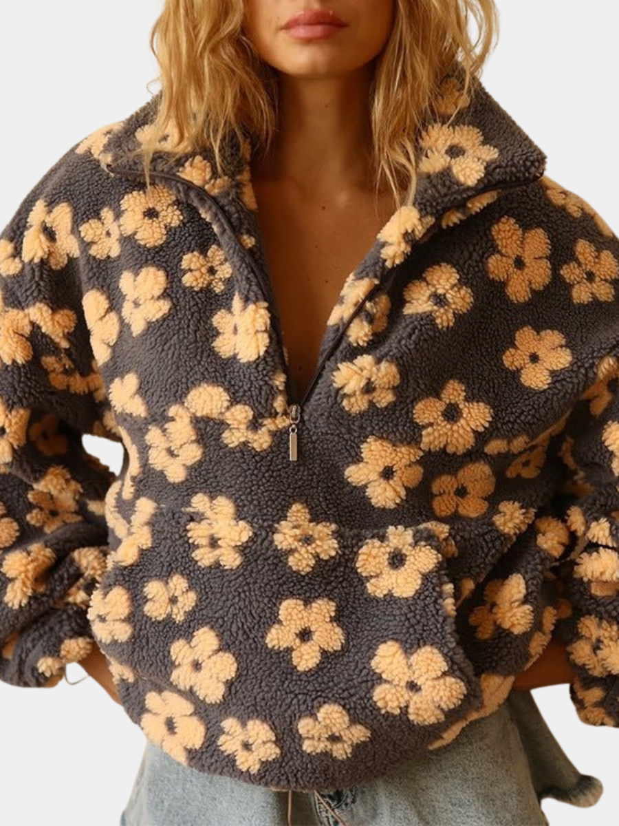 Victoria | Women Floral Hooded Half Zip Cardigan