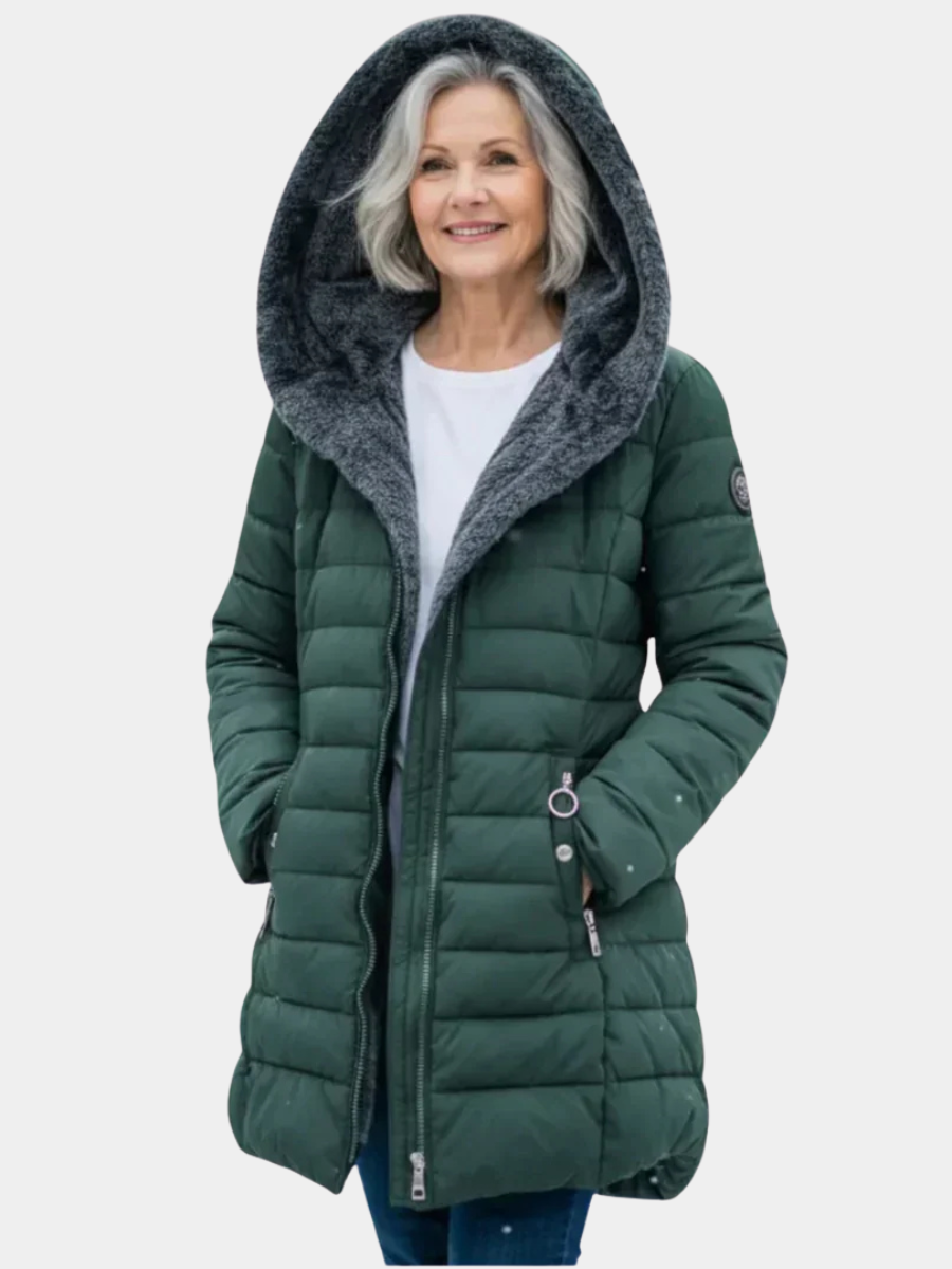 Katherine | Women Quilted Hooded Longline Zip Coat
