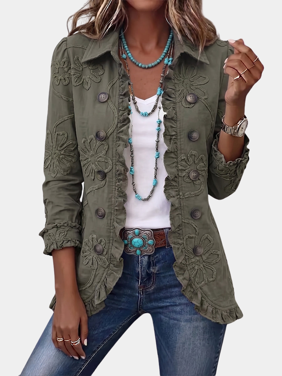 Claire | Women Floral Embroidered Button Front Utility Jacket