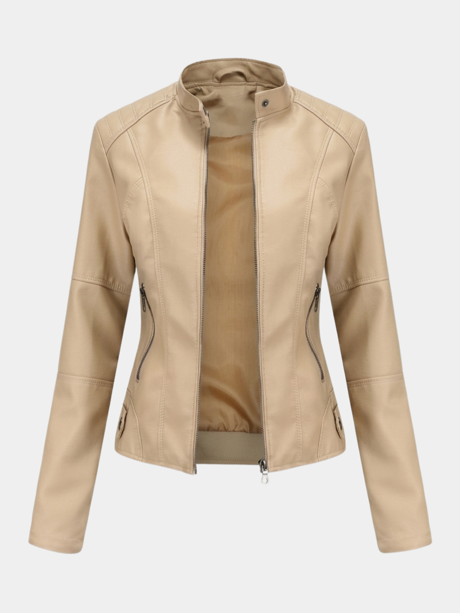 Vivienne | Women Stand Collar Zip Front Fitted Jacket