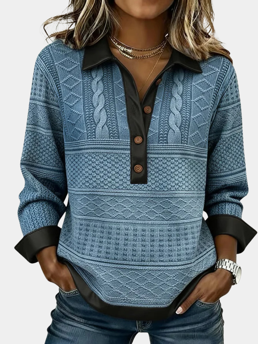 Sophia | Women Textured Collared Button Front Blouse
