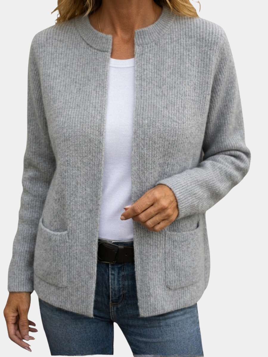 Lydia | Women Open Front Ribbed Pocket Cardigan