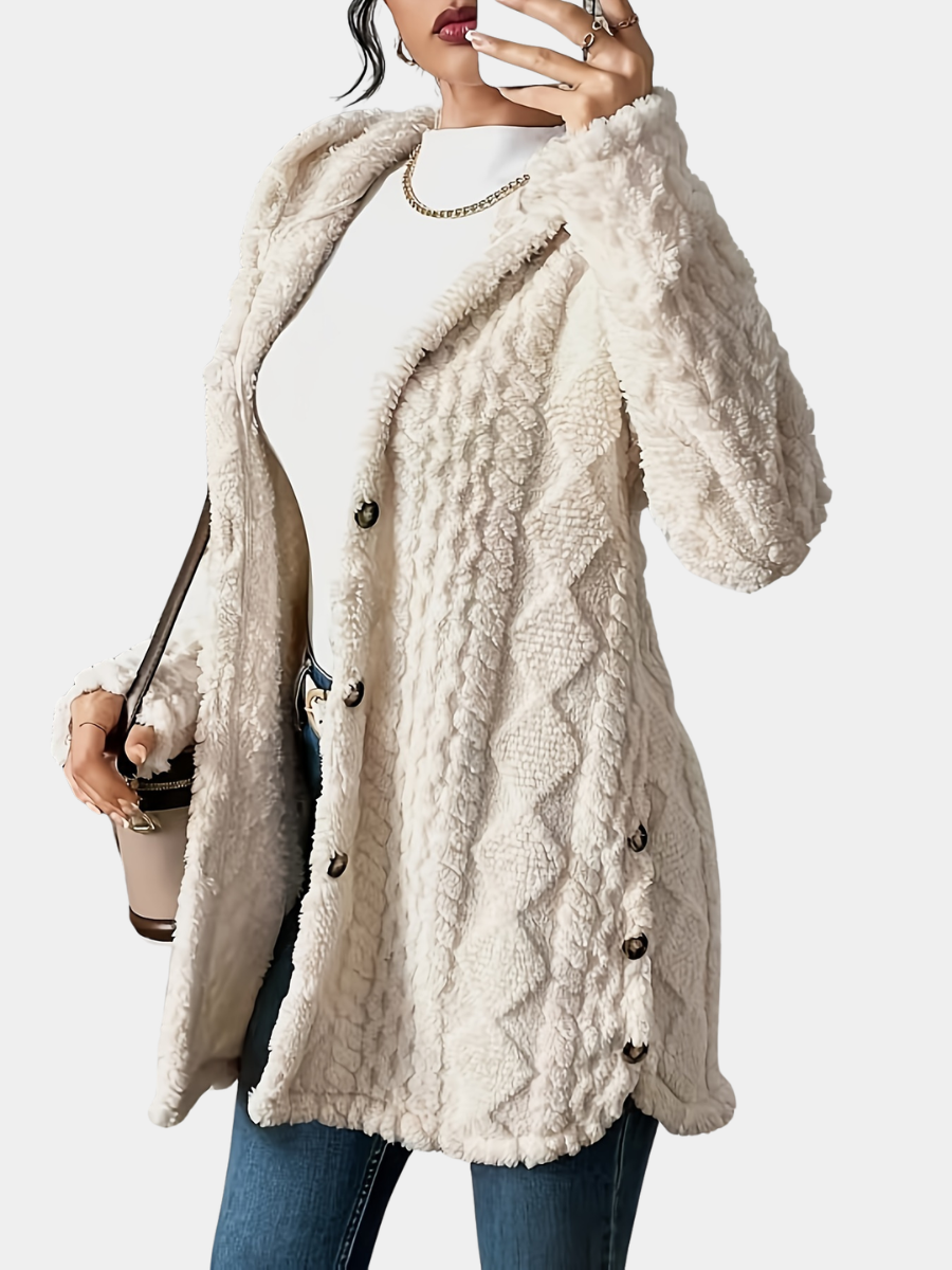 Rebecca | Women Hooded Textured Longline Button Cardigan