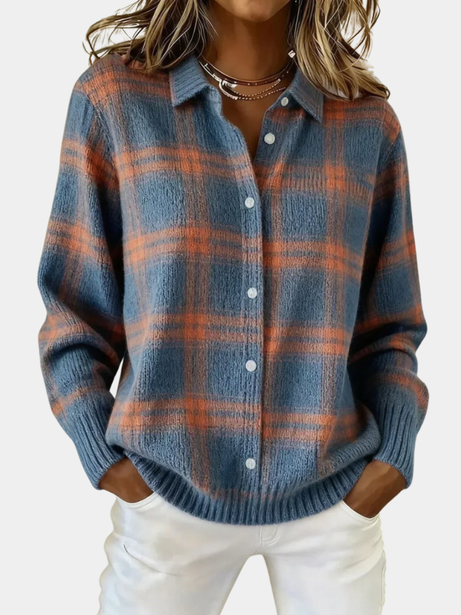 Julia | Women Plaid Collared Button Front Cardigan