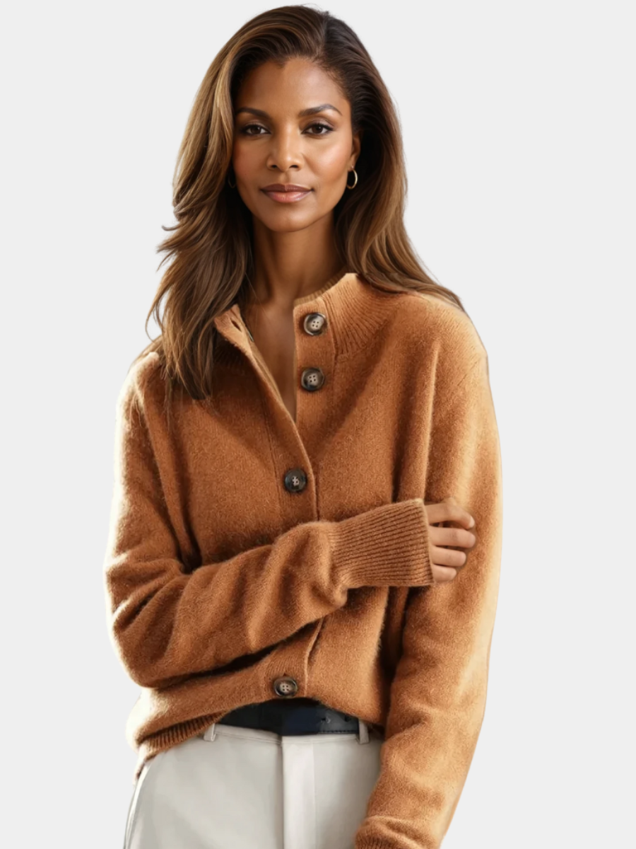 Amelia | Women Button Front Stand Collar Knit Cardigan