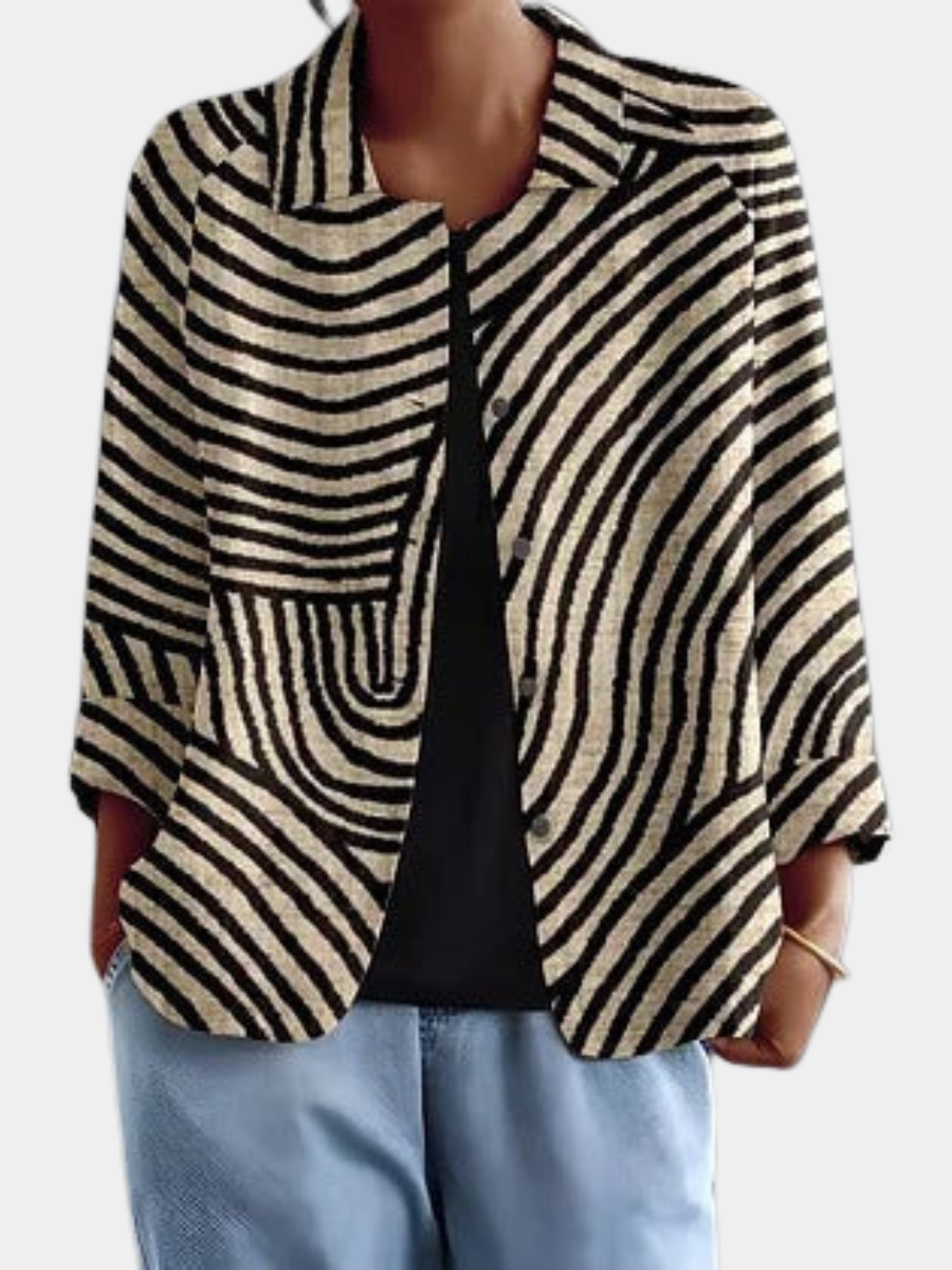 Helena | Women Abstract Striped Button Front Blazer