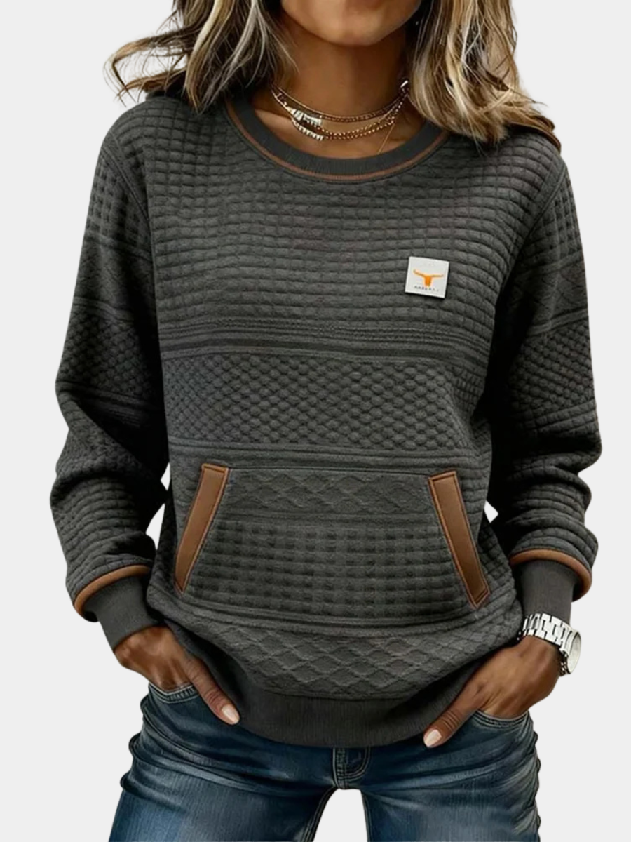 Nora | Women Textured Crewneck Pullover Pocket Sweatshirt