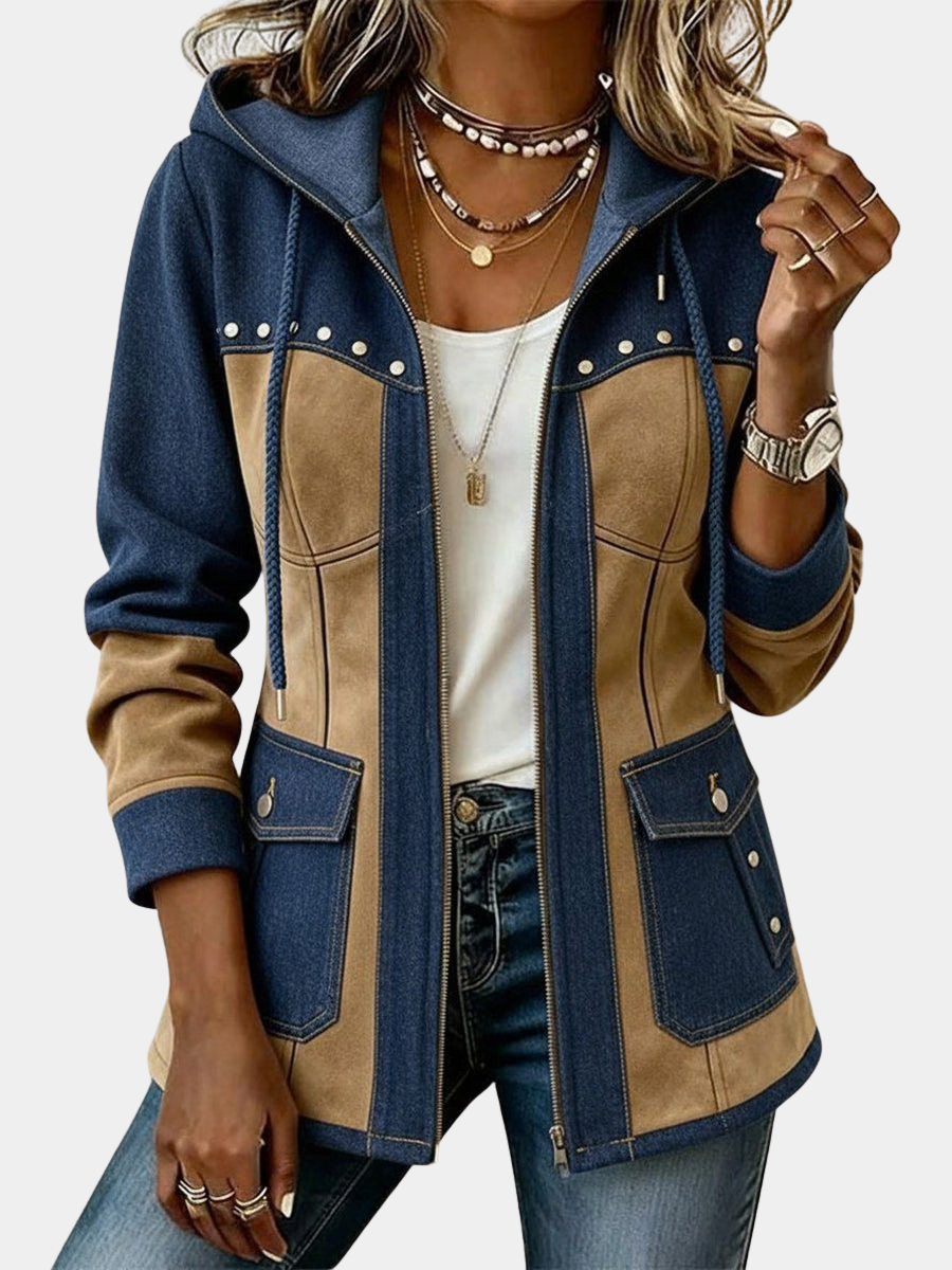 Penelope | Women Hooded Contrast Panel Zip Utility Jacket