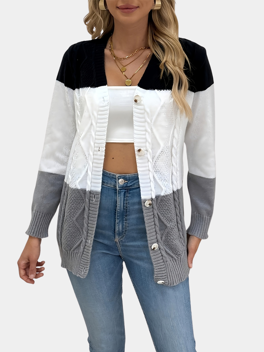 Diana | Women Color Block Button Front Textured Cardigan