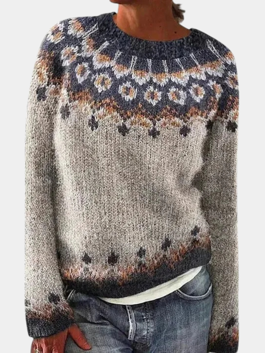 Margot | Women Fair Isle Pattern Crewneck Pullover Sweater