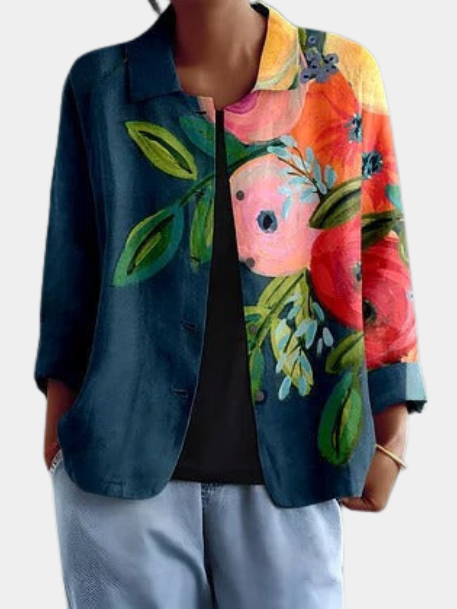 Camille | Women Floral Color Block Button Front Jacket