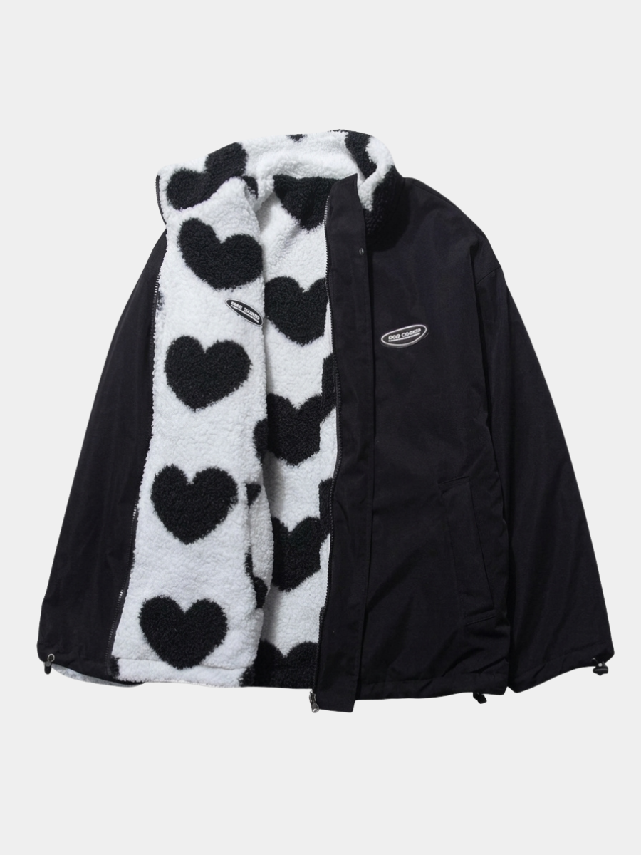 Natalie | Women Heart Print Hooded Zip Front Jacket