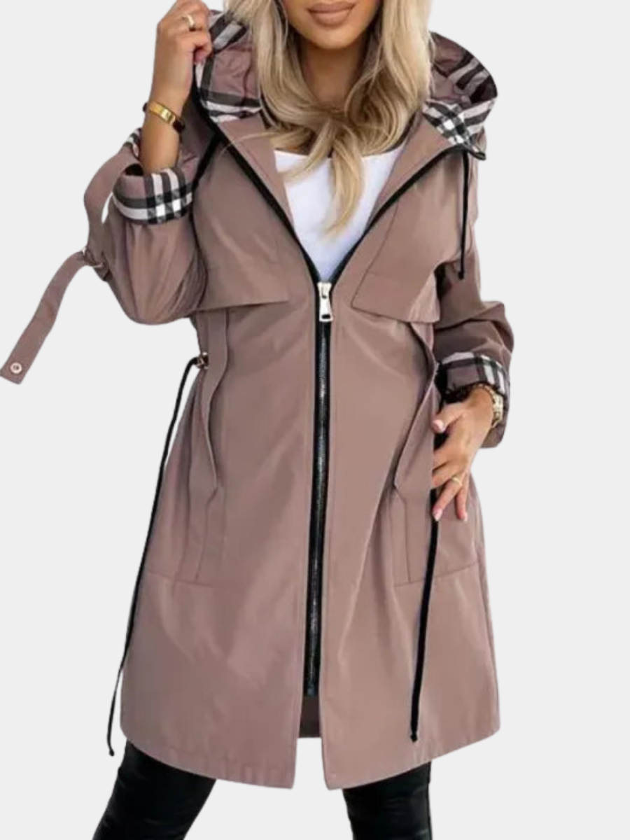 Adeline | Women Hooded Zip Front Plaid Coat