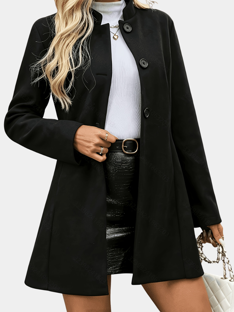 Eleanor | Women Stand Collar Button Front Longline Jacket