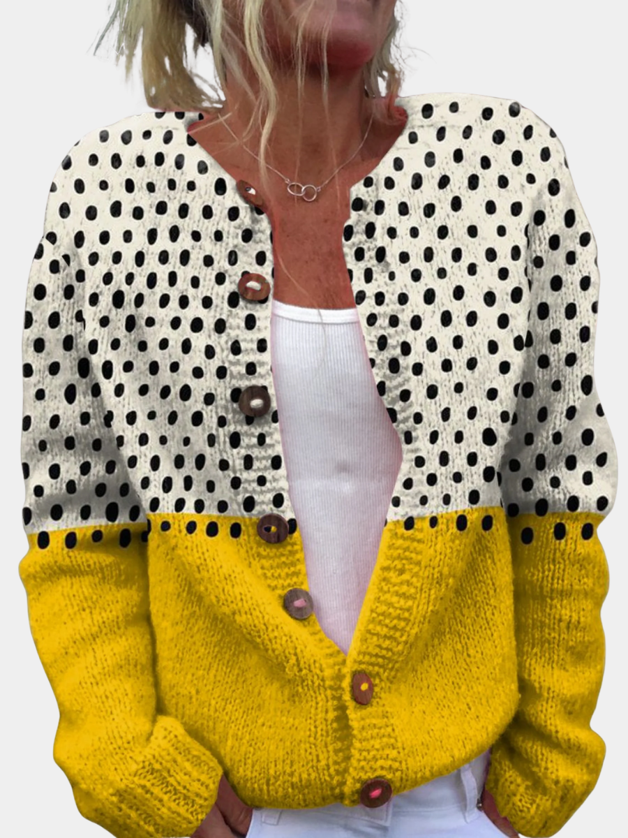 Sophie | Women Polka Dot Color Block Button Cardigan