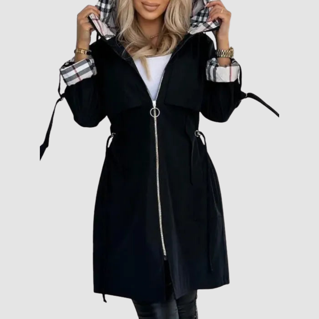 Adeline | Women Hooded Zip Front Plaid Coat