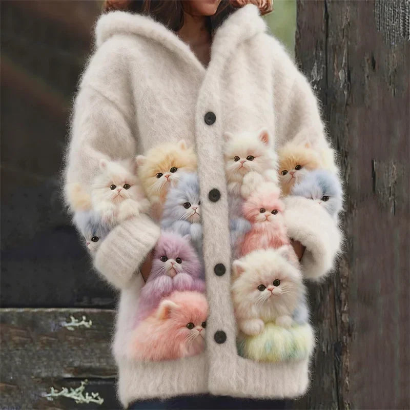 Edith | Soft Hooded Cardigan with Cat Details