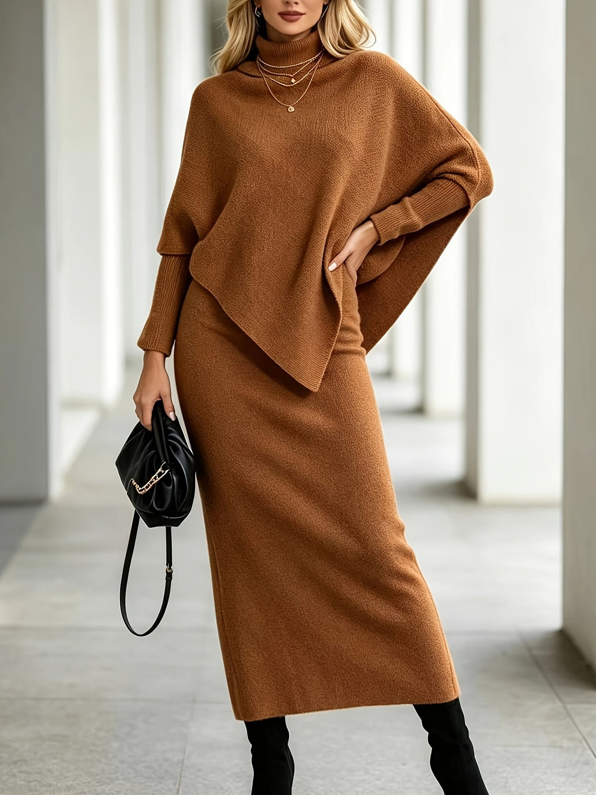 Lorna | Knitted Poncho Skirt Set