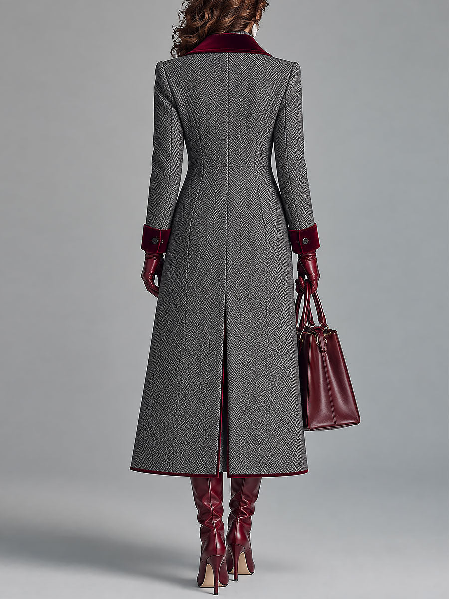 Camilla | Women Herringbone Trim Coat