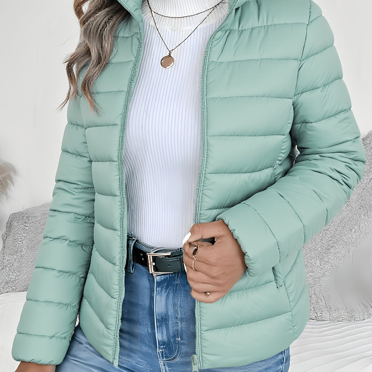 Catherine | Women Quilted Stand Collar Zip Jacket