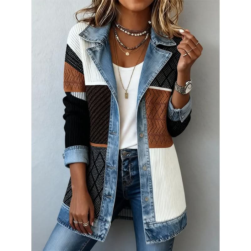 Isla | Women Ribbed Contrast Lapel Button Blazer Jacket