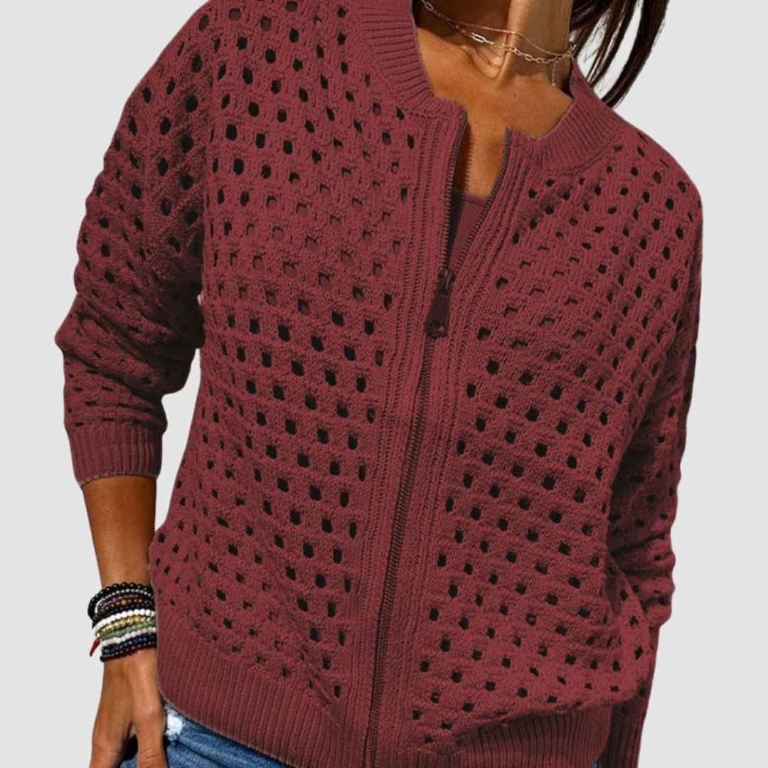 Fiona | Open Knit Zip Cardigan