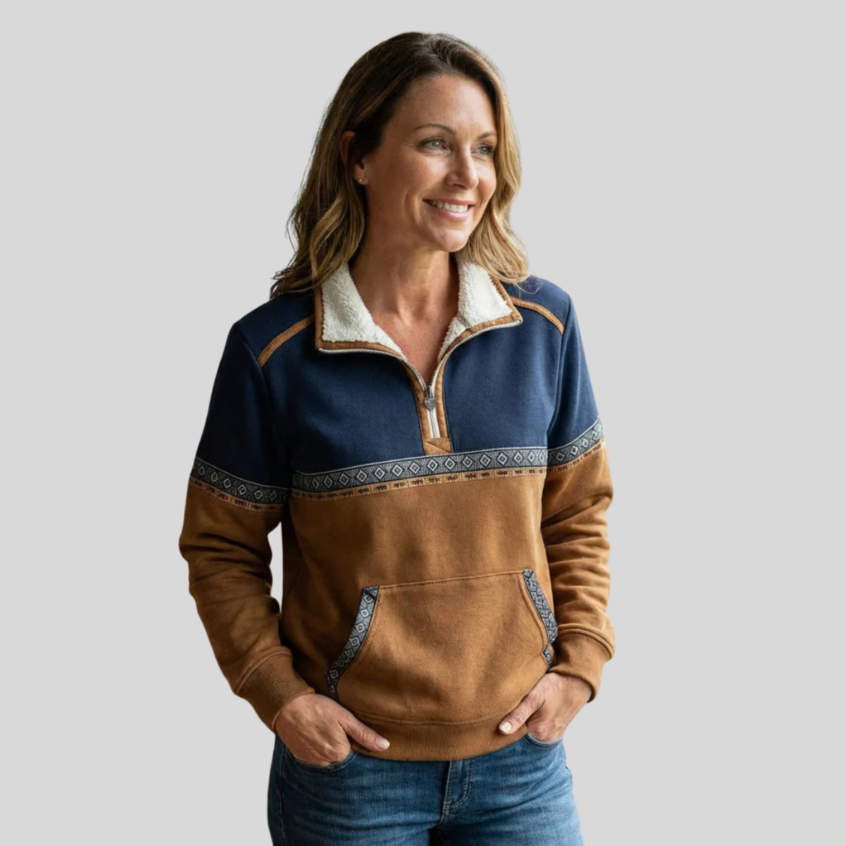 Audrey | Women Quarter Zip Contrast Pattern Pullover