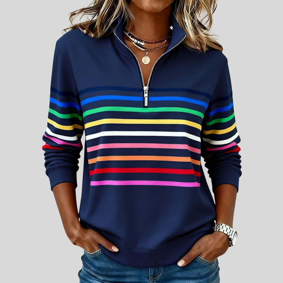 Charlotte | Women Striped Quarter Zip Pullover Top