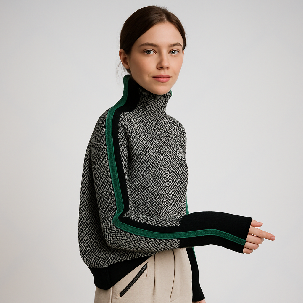 Ava | Herringbone Contrast Trim Sweater
