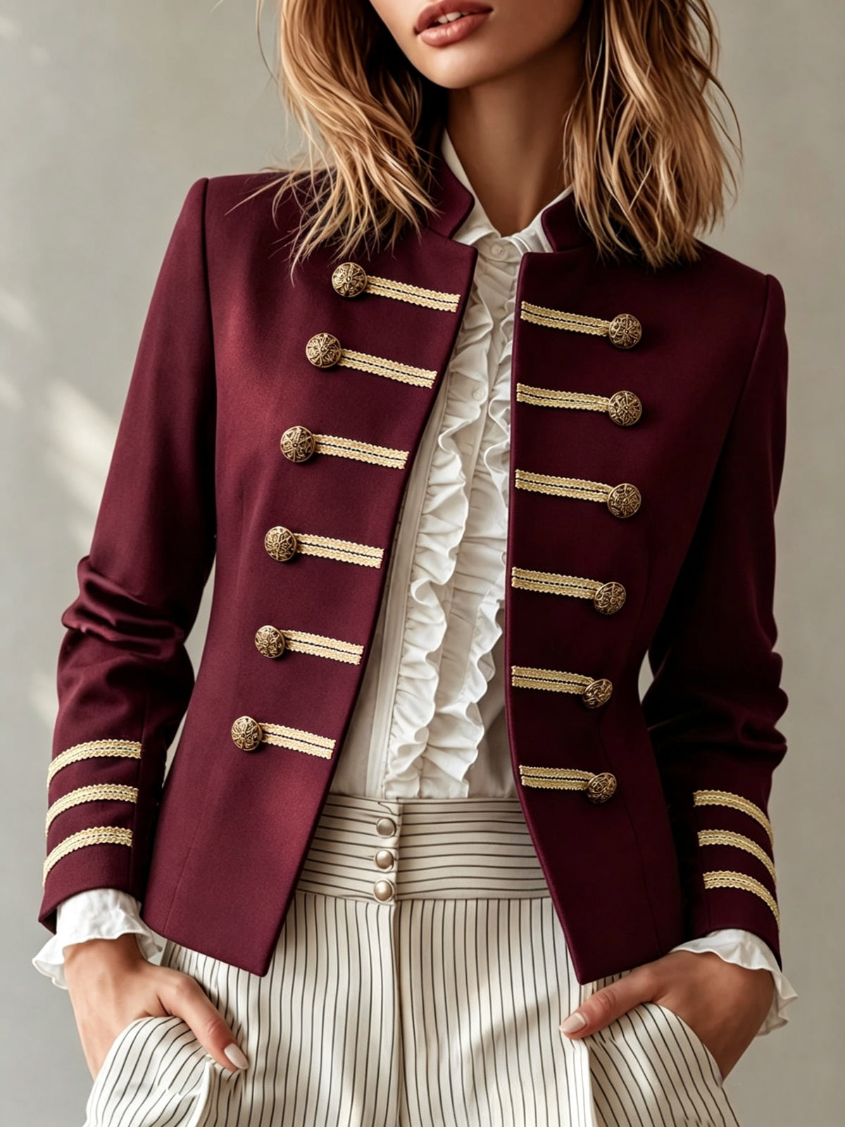 Isla | Women Military Style Gold Button Detail Blazer