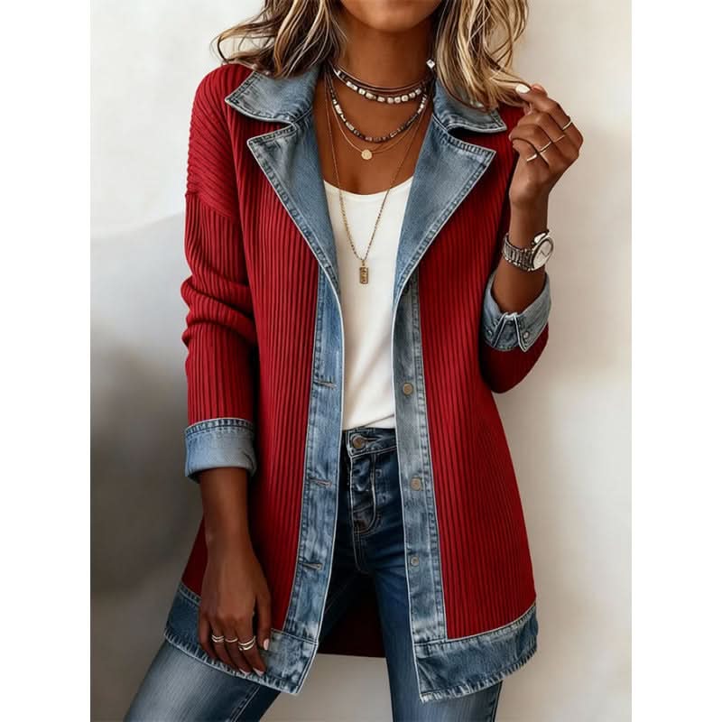 Isla | Women Ribbed Contrast Lapel Button Blazer Jacket