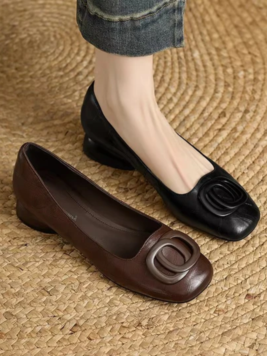 Rebecca | Women Square Toe Buckle Detail Slingback Heels
